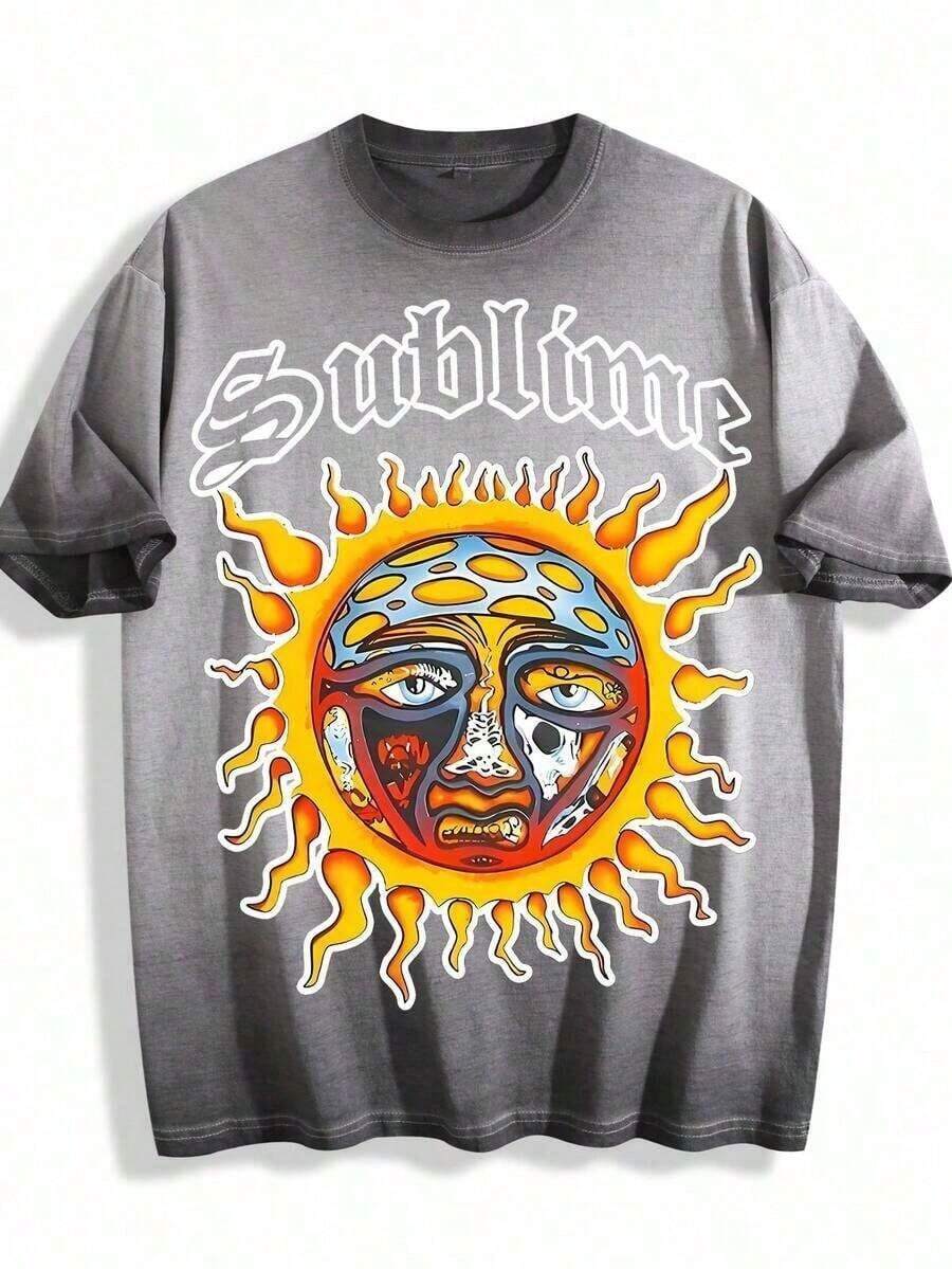 New Hot Selling2026 Summer Tops Retro Sun Face Skull Print, Men's T-Shirt, SUBLIM Band Style Free Theme Loose Short Sleeved ShirtLoose And Comforta - 查看 1