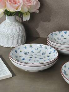 2 Peças Conjunto de Pratos de Jantar Cerâmicos Florais de 8 Polegadas, Travessas de Servir Redondas de Cerâmica para Uso Doméstico, Conjunto de Louça com Padrão de Flores Minimalista de Alta Qualidade, Pratos de Salada e Bife, Pratos de Sobremesa, Cozinha e Jantar, Forno e Micro-ondas - Multicolorido - Visão 9