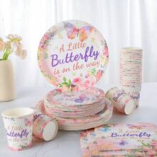 Bộ đồ dùng ăn uống dùng một lần chủ đề bướm, bao gồm đĩa giấy 7/9 inch, cốc giấy, khăn giấy, thích hợp cho tiệc sinh nhật, lễ hội, họp mặt, dã ngoại, lễ kỷ niệm, tiệc cưới, tiệc trà, lễ tốt nghiệp. - Nhiều màu - Xem 3