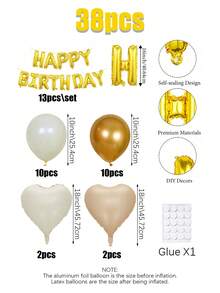 38件套金色横幅生日装饰气球套装，包含金色生日快乐字母横幅、心形气球、乳胶气球，适用于生日派对、家庭聚会、婚礼、毕业典礼等场合的生日派对装饰。 - 多色 - 查看 7