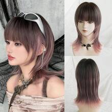 Tóc giả ngắn cao cấp 16 inch màu hồng highlight kiểu sói dành cho nữ, có mái - Chân tóc tối màu, trông tự nhiên, bồng bềnh, rất mềm mại, làm từ sợi tổng hợp chịu nhiệt, tóc giả xoăn bồng bềnh đẹp mắt, thích hợp cho các cô gái sử dụng hàng ngày, Halloween, lễ hội âm nhạc, tiệc tùng, thời trang đường phố, cosplay anime hoặc hóa trang (Kết cấu nhiều lớp tự nhiên & nhẹ). - Màu hồng nổi bật - Xem 12