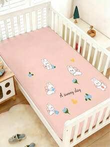 1PC Cute Rabbit Baby Bed Sheet, Fresh And Fun Style 110g Polyester Bed Sheet 10cm High Breathable Non Sweating Bed Sheet, Suitable For Baby Room Daily Sleep, Festival Gifts, Four Seasons Universal - Multicolor - View 3