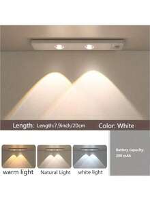 1 Stück LED Bewegungssensor Schrankleuchte, mit Bewegungssensor und 3-farbiger Farbtemperaturwechselbarer Lichtleiste, 3 Farben, Wandleuchte, selbstklebend, kabellos, geeignet für Küchenbeleuchtung, Schuhschrank, Schrankbeleuchtung, Ausstellungsstand, Kleiderschrank, Küchendekoration, Tastensteuerung, dimmbar, Heimdekoration LED Licht, minimalistische Dekoration, modisches Design, hochwertige Beleuchtung, Heimdekoration, Batteriekapazität 200mAh, 300mAh, 400mAh, 500mAh - Katzenaugenlampe - Übersicht 14
