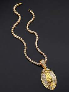 1 chiếc dây chuyền mặt dây chuyền hình quả bóng đá đính pha lê thời trang, thích hợp để đeo hàng ngày. - mặt dây chuyền bóng bầu dục - Xem 27