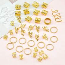 42pcs Multi-Shape Stretchy Hair Rings - Versatile Adjustable Alloy Hair Cuffs, Hair Jewelry For Women's Dreadlocks, Claw Clips - Gold - View 5