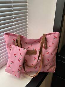 高品质时尚大容量手提包，休闲百搭印花女士单肩包 - 粉色 - 查看 6