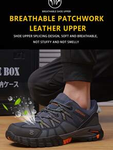 男士安全鞋，钢头靴，防刺穿户外工作鞋，防滑防护鞋，徒步鞋，必备劳动防护鞋，低帮系带，适合工作、建筑、徒步、户外活动，四季皆宜 - 藍色 - 查看 3