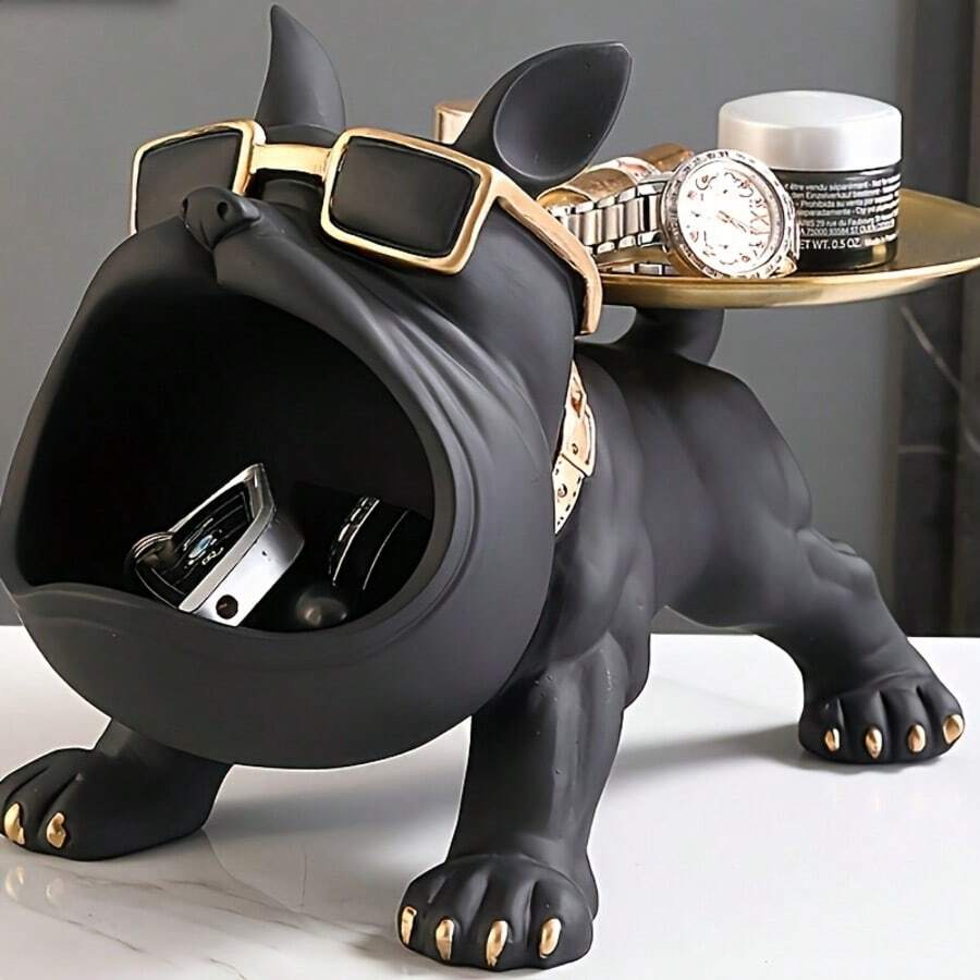 1件装法斗犬造型玄关收纳装饰，创意托盘钥匙架，鞋柜奢华家居装饰