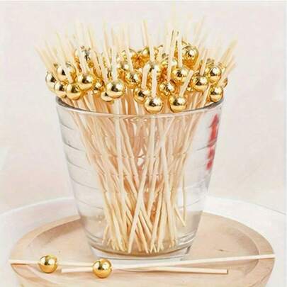 1/50/100/200pcs Fruit Picks, Wooden Cocktail Sticks For Wedding Party Cake Dessert Appetizer, Suitable For Valentine's Day, Birthday, Wedding, Baby Shower. Toothpick Skewers, Teen Supplies, Affordable Items, Quirky Products, Mini Gadgets, Cool Small Accessories, Unusual Items, Kitchen Decor, Tabletop Decoration.