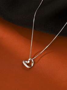 Dây chuyền mặt hình trái tim bằng bạc sterling 925 cao cấp, không gây dị ứng, đính đá Cubic Zirconia lấp lánh - Dây chuyền xương đòn sang trọng, thích hợp cho đám cưới, kỳ nghỉ biển, quà tặng Lễ Tạ ơn và Giáng sinh, bao bì chống oxy hóa, cao cấp, dành cho bạn gái, quà tặng hàng ngày. - Phong cáchA - Xem 3