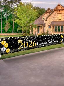 1pc 2026 Graduation Decorative Banner, Polyester Hanging Flag, 2026 Graduation Background Banner, Gold Balloon Graduation Cap Banner, Graduation Congratulations Banner, Black And Gold Graduation Slogan Banner, We Are Proud Of You Hanging Flag, Graduation Celebration Background Banner, Graduation Party Supplies, Graduation Home Decor, Graduation Celebration Decoration, Indoor Outdoor Yard Hanging Banner, Graduation Gift, Party Favors - Black Gold Graduation - View 4