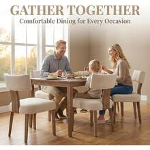 HNY Mid Modern Dining Chairs Set Of 4, Farmhouse Linen Fabric Upholstered Accent Curved Backrest Kitchen Chairs, With Hardwood Frame, Beige - Kem cong - Xem 5