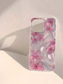 2-White Pearlescent Texture Flower Element 1Pc Fashionable Lily Flower Pattern Transparent Soft Glossy Smooth Waterproof Anti-Fingerprint Anti-Scratch Phone Case Shockproof Anti-Fall Spring Gift,Stay On  With A Variety Of Styles To Make Your Phone The Center Of Attention - Style1 - View 2