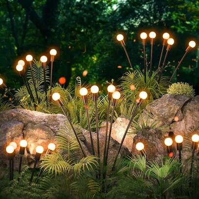 6 luces solares LED para senderos, luces solares de jardín impermeables, luces de luciérnaga, luces solares para el suelo para exteriores