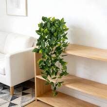 1 pièce/2 pièces Feuilles de plante artificielle à suspendre ou en pot, lierre artificiel de 110 cm, d'intérieur/extérieur, maison, salon, bibliothèque, bureau, jardin, décoration de mariage, rafraîchissement printanier de la maison, cadeau de pendaison de crémaillère, décoration de vigne toujours verte moderne, sans entretien, sans pot - Vert - Voir 4