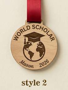 Personalised Laser Engraved Medals For Every Event,Personalized Engraved Graduation Medallion,Custom Name Year Award,Graduation Ribbon Included,Natural Wood Material,High Precision Laser Engraving,Durable Satin Ribbon,Minimalist Vintage Style,Reusable,High School Graduate,College Graduate,Graduate Student - Multicolor - View 24
