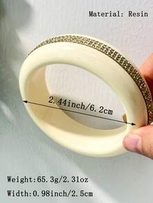 1pc Autumn/Winter New Latte Color Resin Bracelet, Handmade With Multi-Elements, Striped Rivet Inlaid Decor, Essential For Daily And Party Wear, Great Gift For Family And Friends - Multicolor C - View 10