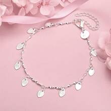 1条925纯银镀层8英寸精致树叶手链，女士时尚婚礼派对饰品 - 銀色 - 查看 1