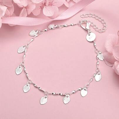 1条925纯银镀层8英寸精致树叶手链，女士时尚婚礼派对饰品