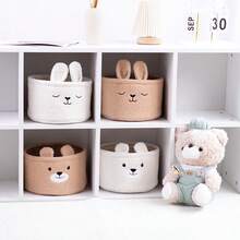 Giỏ đựng đồ lặt vặt bằng vải nhung mềm mại, túi đựng đồ đa năng hình tai thỏ, giỏ đựng đồ chơi thêu dễ thương. - Nhiều màu - Xem 2