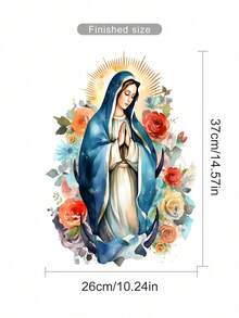1pc Guadalupe Virgin Mary Statue Wall Sticker, Moon & Flower Decal, Prayer To Virgin Mary, Suitable For Children's Room, Bedroom, Living Room, Office, Home Decor - D - View 11