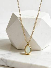 1 pièce Collier pendentif ovale en opale en argent sterling S925, design élégant minimaliste, design de niche élégant et classique de luxe pour la chaîne claviculaire, convient pour les cadeaux de la Saint-Valentin, de la Fête des Mères - ovale - Voir 9