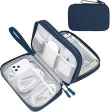 Travel Organizer Pouch Electronic Accessories Carry Portable Waterproof Double Layers All-In-One Storage Bag Cord, Phone, Earphone - 藍色 - 查看 8