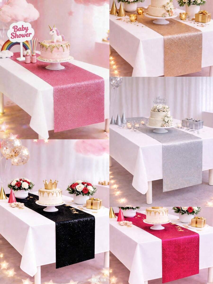 1pc Solid Color Non-Woven Table Runner,180*35cm Silvery/Black/Hot Pink/Champagne Gold & Rose Gold Decorative Table Flag,Birthday Wedding Party Table Cloth,Birthday Party Decorations,Table Cover For Parties Wedding Bridal Shower Babyshower Decor,Table Centerpiece Decor