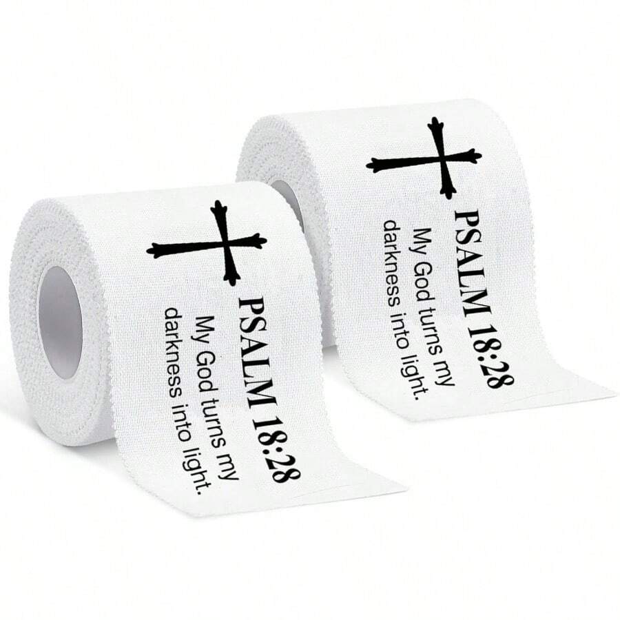 2 Pcs Christian Sports Tape White 2inx 23ft Wrist Wrap For Soccer Baseball Athlete Good Friday Religion Jesus Proverbs - White + Psalm 18:28 - View 1