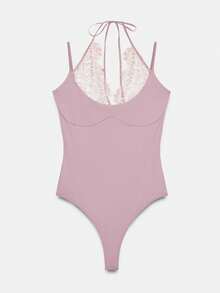 Womens Lace Bodysuit Cami Tops Sexy Adjustable Spaghetti Strap Cami Top Slimming Cute Dance Party Lounge Shapewear Romper - 粉色 - 查看 5