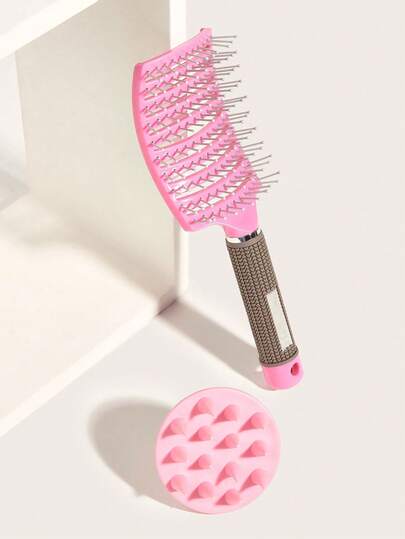 WANMEI 2Pcs Hair Care Set, Curved Hollow Detangling Hair Brush With Metal Pins & Silicone Scalp Massager, No Pull Scalp Massage Comb For All Hair Types, Perfect Gift For Women Girls