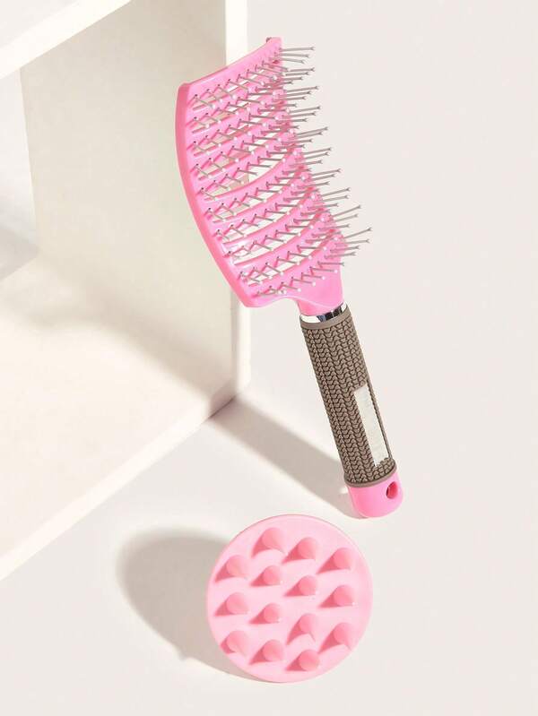 WANMEI 2 Piezas Juego de Cuidado del Cabello, Cepillo Desenredante Curvo Hueco con Púas de Metal y Masajeador de Cuero Cabelludo de Silicona, Peine de Masaje de Cuero Cabelludo Sin Tirones para Todos los Tipos de Cabello, Regalo Perfecto para Mujeres y Niñas