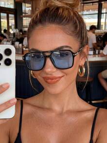 1 Pair Unisex Aviator Frame Double Bridge Fashion Glasses, Suitable For Vacation, Travel, Summer Outfit, Beach, Music Festival, Elegant Attire, Streetwear, Holiday Atmosphere, Birthday & Holiday Gift - Multicolor - View 5