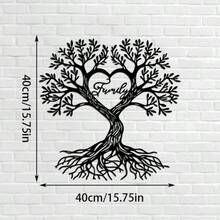 1pc, 40cm Family Tree Metal Sculpture - Life Tree Wall Decor With "Family" Text - Living Room Bedroom Entryway Metal Wall Hanging Decoration - Elegant Wall Art - Housewarming Gift - Black - View 2
