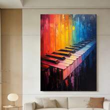 Framed 1 pieza, con marco,  [2D Plano] Teclas de Piano Panorámicas Arcoíris Abstracto, Impresión de Arte en Lienzo para Pared, Regalo para Pianista, Regalo para Músico, Decoración de Estudio de Música, 2D Plano - Enmarcado - Ver 2