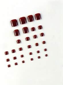 24 móng tay giả vuông ngắn, kiểu dáng tối giản, lấp lánh, màu đỏ đậm, che phủ toàn bộ móng, thích hợp cho tiệc tùng, khiêu vũ và sử dụng hàng ngày. - Màu Hoa hồng đỏ - Xem 3