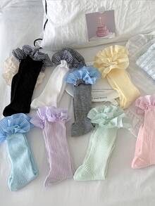 1 đôi tất nữ mỏng, thoáng khí, chất liệu lưới, kiểu Lolita Dopamine, họa tiết kẻ caro và ren, dài đến bắp chân, thích hợp cho mùa xuân/hè. - Nhiều màu - Xem 3