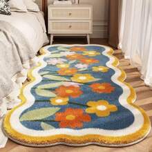 1pc Exclusive Custom-Made Floral Print Faux Cashmere Rug, Soft Plush Material, Bow Stripe Rug, Bowknot Rug, Fresh Style, Girly Rug, Living Room Rug, Bedroom Rug, Entryway Rug, Kitchen Rug, Bathroom Rug, Gaming Room Rug, Study Rug - Multicolor - View 9