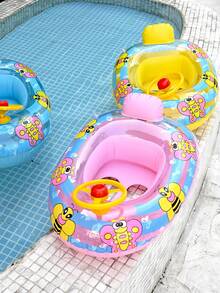 1个儿童游泳池充气座椅圈，可爱漂浮座椅圈，儿童游泳圈，充气汽车/船形游泳圈，儿童腋下漂浮圈，夏季游泳蜜蜂系列带方向盘 - 彩色 - 查看 5