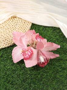 1件大號仙女風紋理3D蘭花髮抓夾，後腦勺髮髻髮夾，適合夏季海灘出遊 - 彩色 - 查看 9