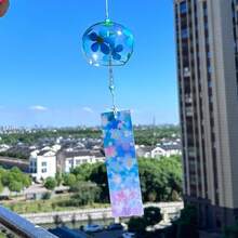 Handmade Floral & Animal Element Glass Wind Chime, Polished Finish, Comes With Gift Box, Suitable For Entryway, Outdoor Hanging, Birthday Surprise Gift - Blue Bellflower - View 2