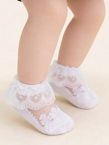 3 đôi tất ngắn mỏng, thoáng khí, ren pha lê, bằng lụa cho bé gái, mùa hè - trắng - Xem 2