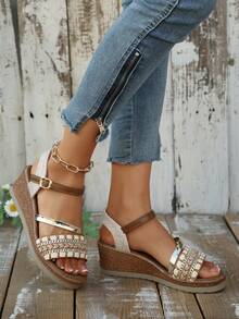 Giày sandal đế xuồng mùa hè mới, đế dày chống trơn trượt, cỡ lớn dành cho nữ, kiểu quai cài, giày đi biển. - màu nâu - Xem 5