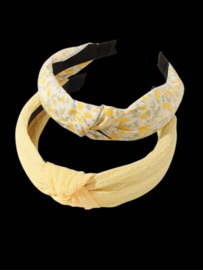 2pcs Solid Color & Printed Twist Headbands Set, Suitable For Daily Wear, Spring/Summer, Vacation Hairband Beauty Home Hair Accessories