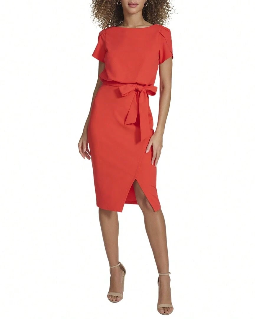 Kensie Crepe Scuba Midi Dress - Orange - View 1