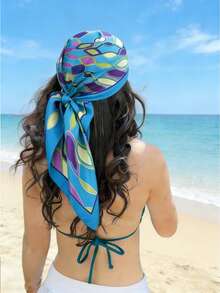 1pc 90cm Versatile Bohemian Style Silk Printed Scarf/Headband, Suitable For Daily Wear - Hot Pink - View 5