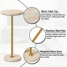 redonda de mrmol de 9.8 pulgadas, mesa auxiliar de pedestal con acabado de piedra para sala de estar, base ponderada, mesa auxiliar pequea para oficina de espacio pequeo, color beige - Acabado de piedra be - Ver 3