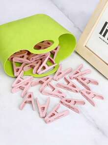 10/50Pcs Windproof Clothes Pegs & Towel Clips Heavy Duty Plastic Clips, Sock Clips For Bathroom Travel Dormitory Kitchen Home Laundry Supplies - Pink - View 3