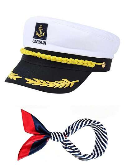 Bộ mũ thuyền trưởng, mũ thủy thủ và khăn quàng cổ (phù hợp cho cả nam và nữ); găng tay trắng; kính phi công thời trang; trang phục thủy thủ hải quân phù hợp cho các bữa tiệc trên du thuyền, tiệc nhạc rock, cosplay, mùa hè, bãi biển.