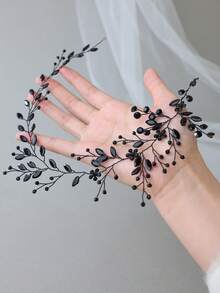 1 pièce Serre-tête feuille de cristal noir, coiffe de style gothique élégante, convient pour la mariée, le mariage, les bals, le style sombre des femmes, les accessoires capillaires, les festivals, les anniversaires - Noir - Voir 4